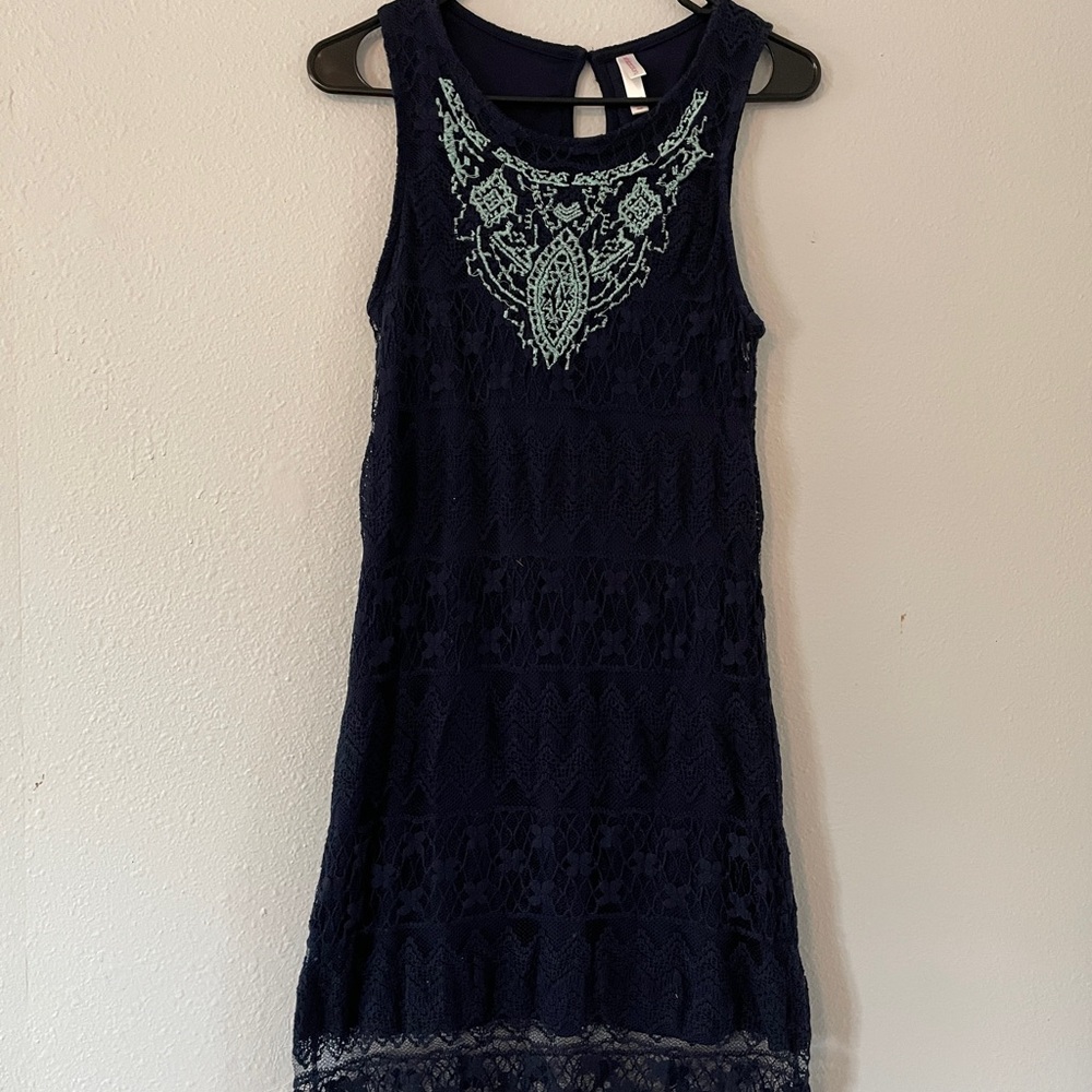 Xhilaration Navy and Teal Lace Mini Dress